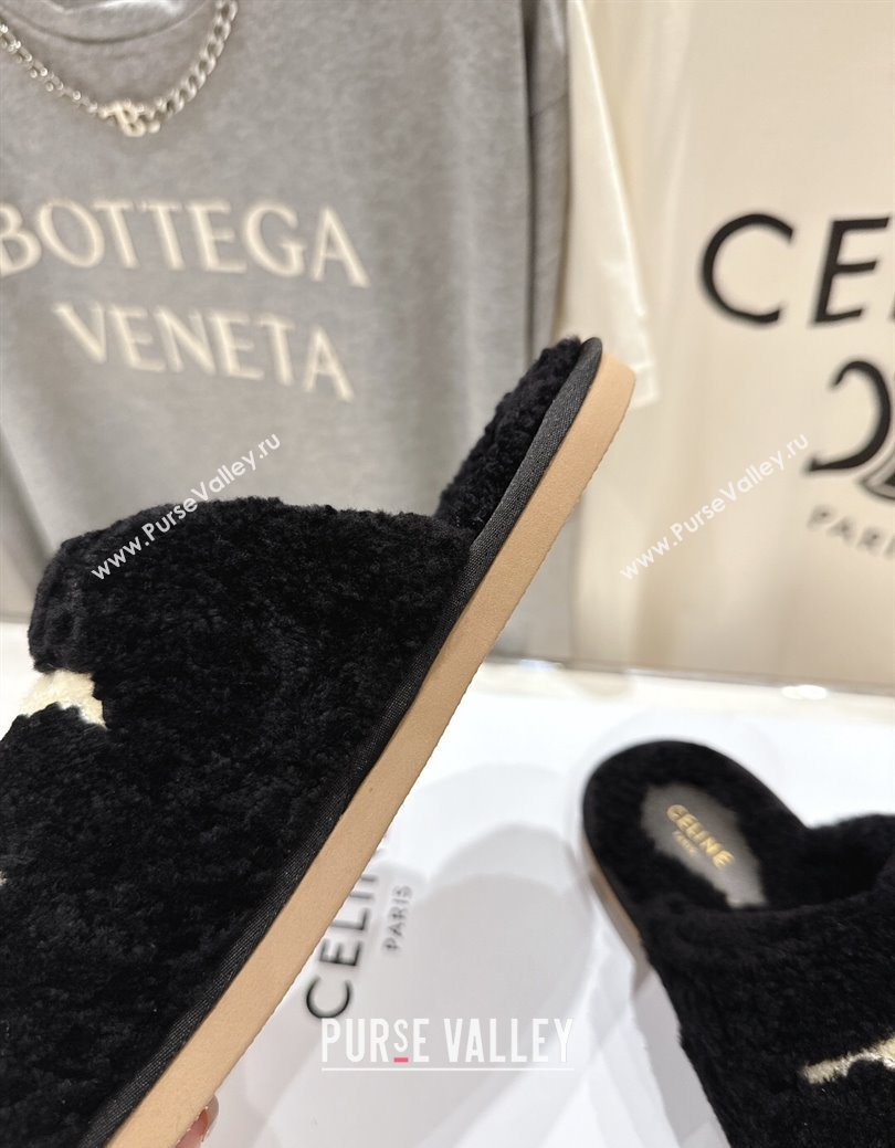 Celine Georgia Flat Slides Sandal in Shearling Black 2025 CE082616 (MD-250826126)