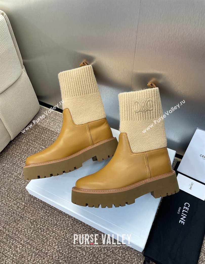 Celine Leather and Knit Ankle Boots 5cm Brown 2025 CE082605 (JC-250826079)