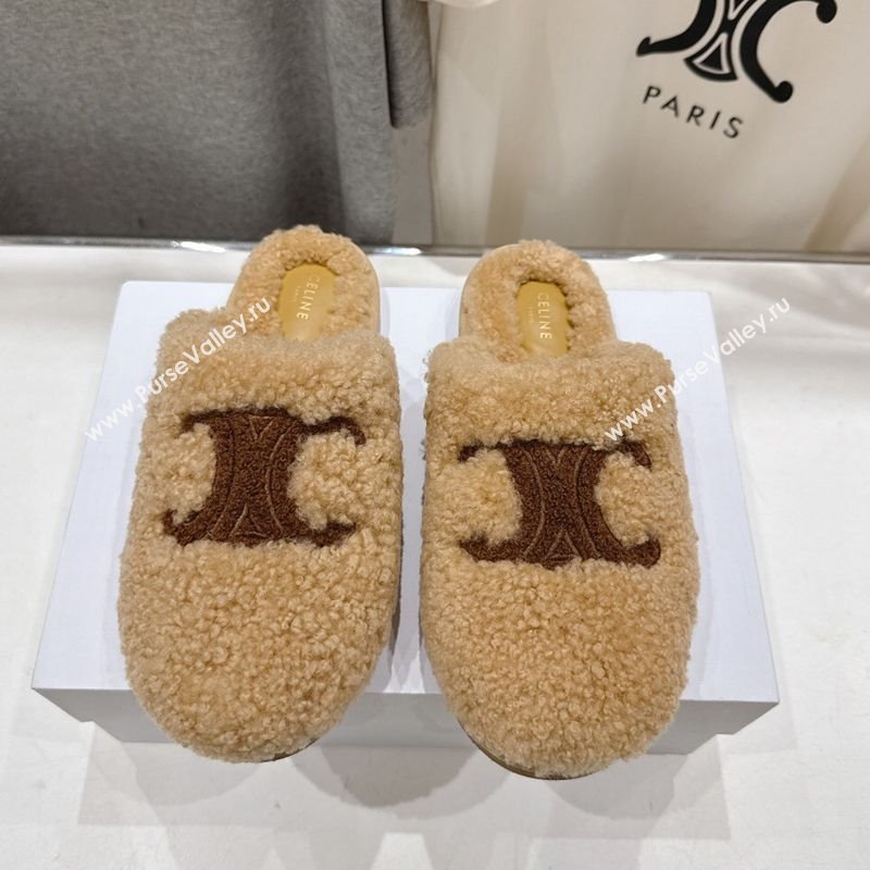 Celine Georgia Flat Slides Sandal in Shearling Beige 2025 CE082616 (MD-250826127)