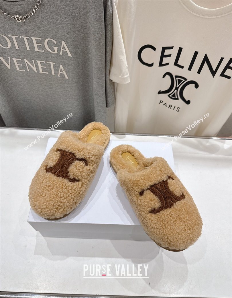 Celine Georgia Flat Slides Sandal in Shearling Beige 2025 CE082616 (MD-250826127)
