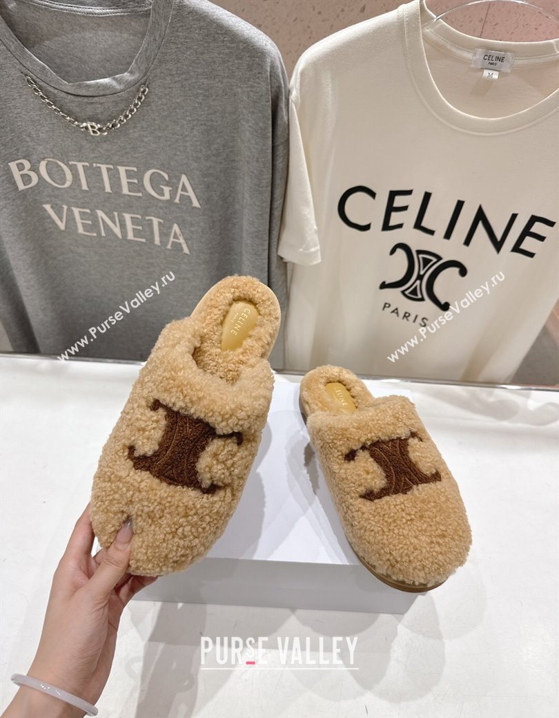 Celine Georgia Flat Slides Sandal in Shearling Beige 2025 CE082616 (MD-250826127)