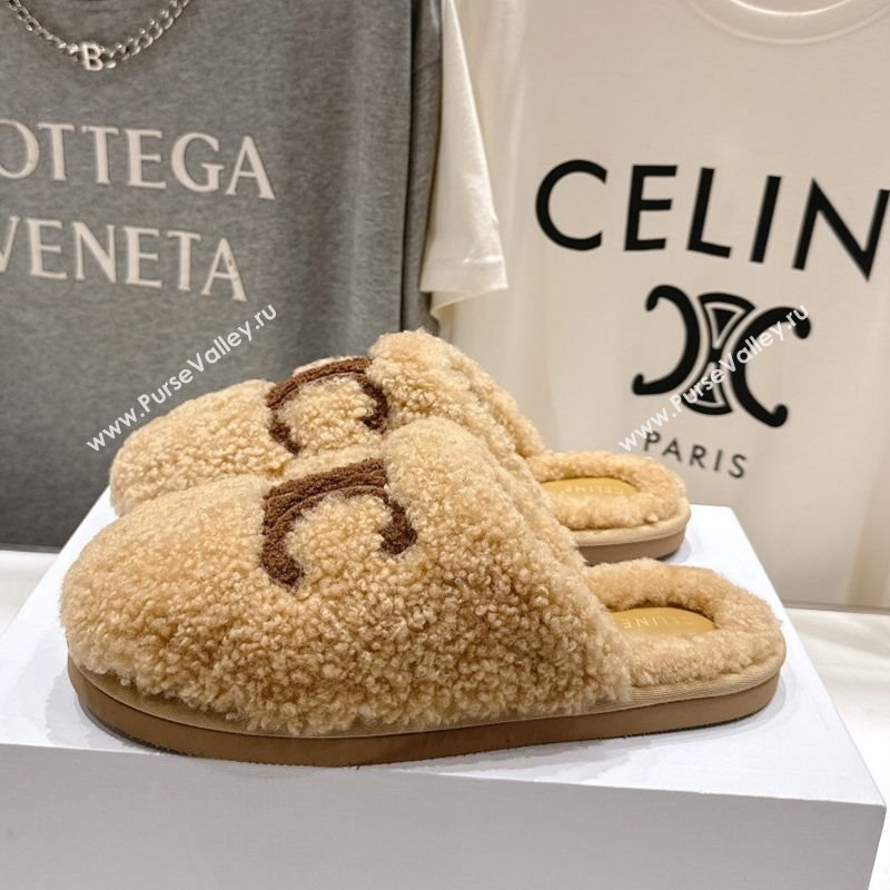 Celine Georgia Flat Slides Sandal in Shearling Beige 2025 CE082616 (MD-250826127)