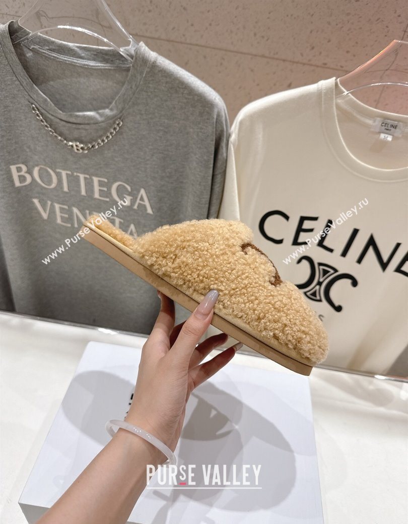 Celine Georgia Flat Slides Sandal in Shearling Beige 2025 CE082616 (MD-250826127)