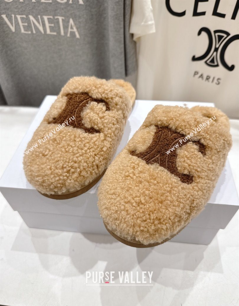 Celine Georgia Flat Slides Sandal in Shearling Beige 2025 CE082616 (MD-250826127)
