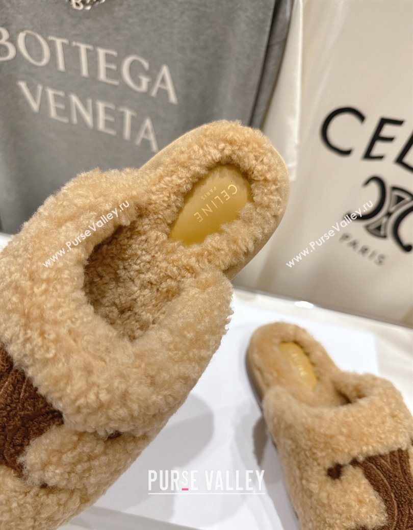 Celine Georgia Flat Slides Sandal in Shearling Beige 2025 CE082616 (MD-250826127)