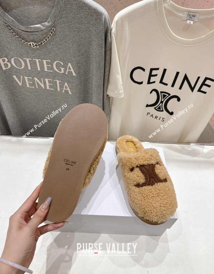 Celine Georgia Flat Slides Sandal in Shearling Beige 2025 CE082616 (MD-250826127)