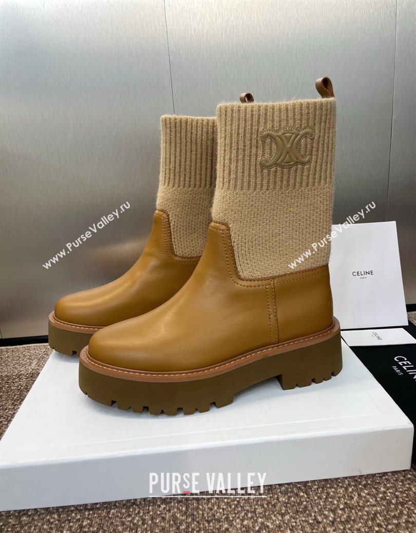Celine Leather and Knit Ankle Boots 5cm Brown 2025 CE082605 (JC-250826079)