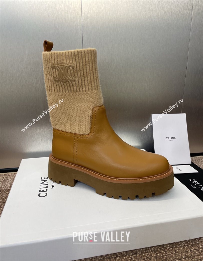 Celine Leather and Knit Ankle Boots 5cm Brown 2025 CE082605 (JC-250826079)