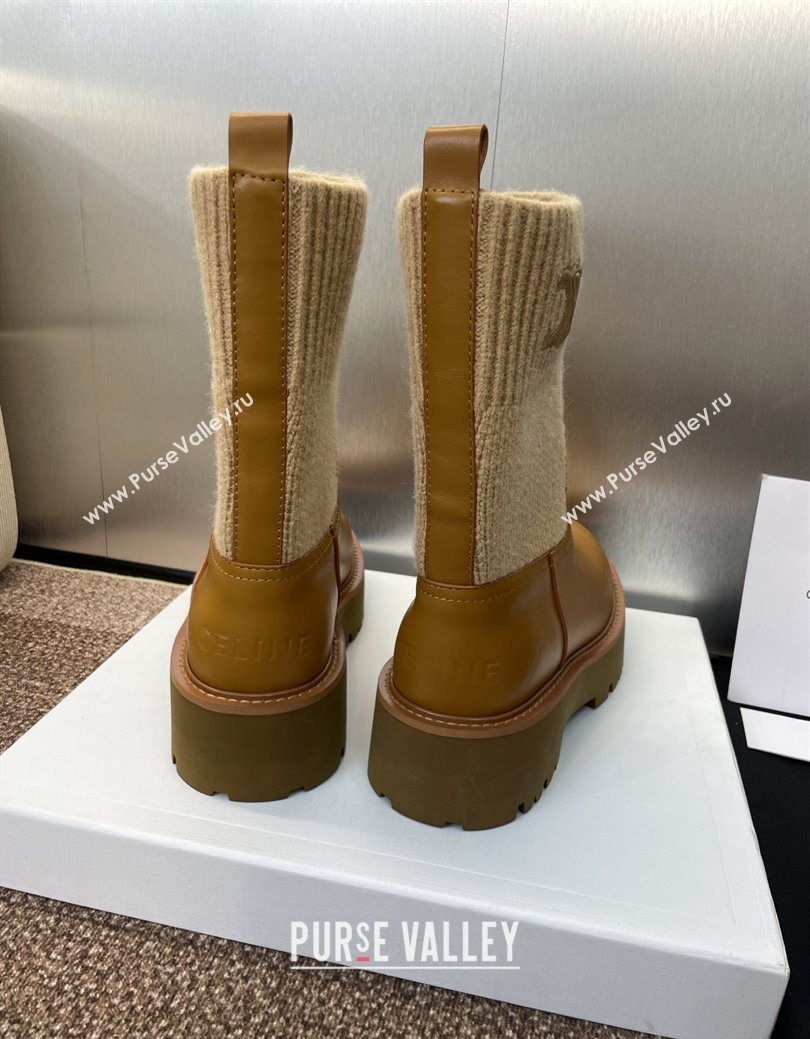 Celine Leather and Knit Ankle Boots 5cm Brown 2025 CE082605 (JC-250826079)