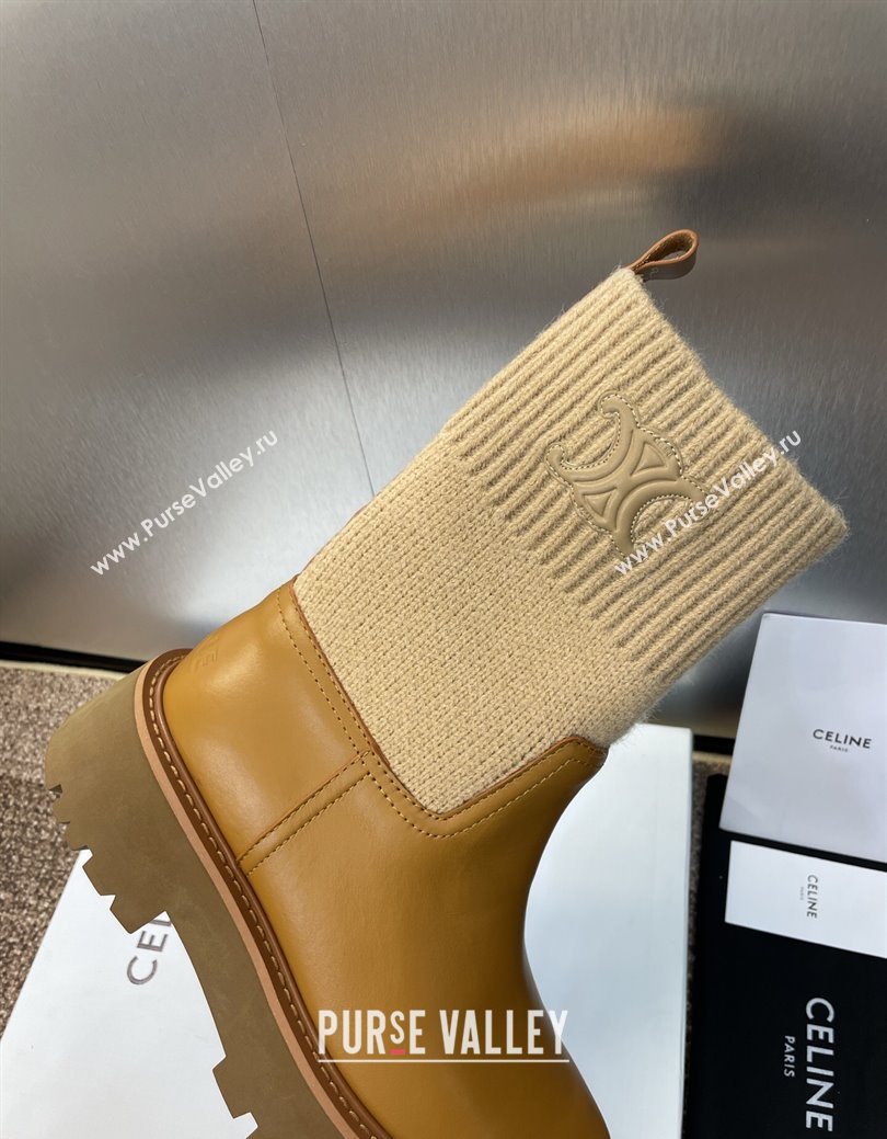 Celine Leather and Knit Ankle Boots 5cm Brown 2025 CE082605 (JC-250826079)