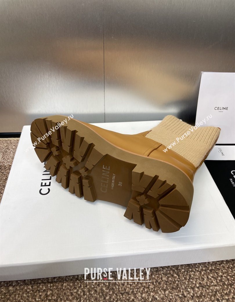 Celine Leather and Knit Ankle Boots 5cm Brown 2025 CE082605 (JC-250826079)