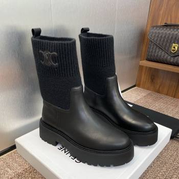 Celine Leather and Knit Ankle Boots 5cm Black 2025 CE082605 (JC-250826080)