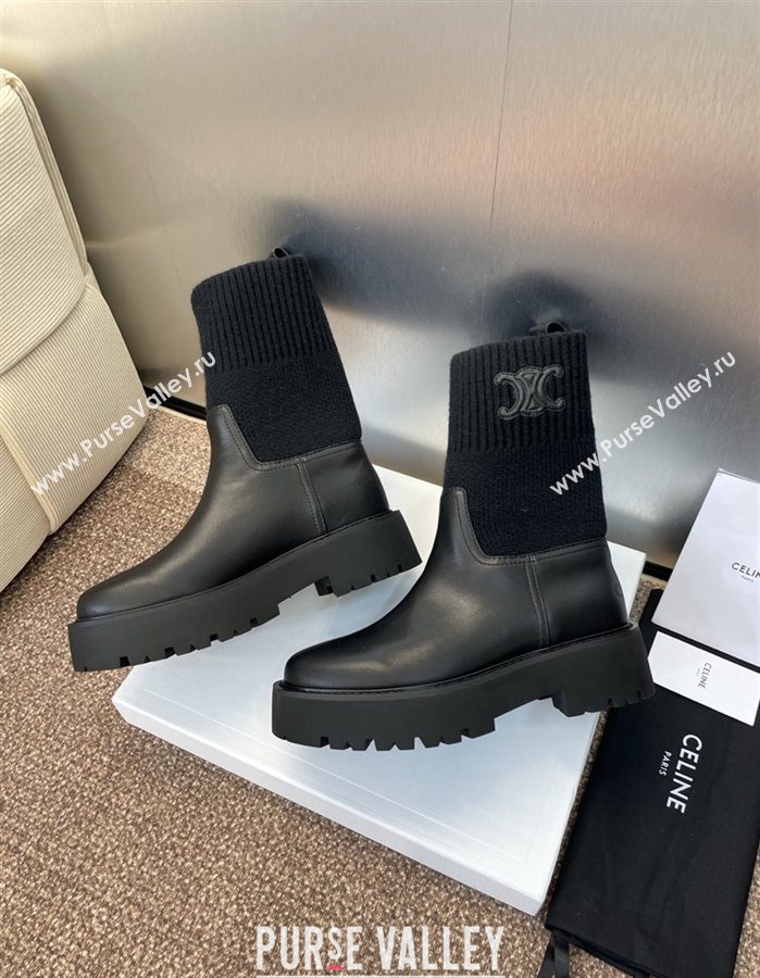 Celine Leather and Knit Ankle Boots 5cm Black 2025 CE082605 (JC-250826080)