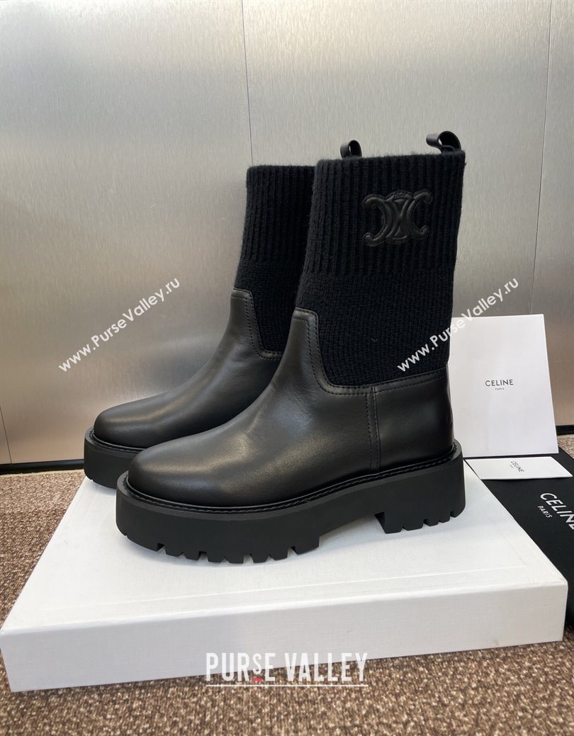Celine Leather and Knit Ankle Boots 5cm Black 2025 CE082605 (JC-250826080)