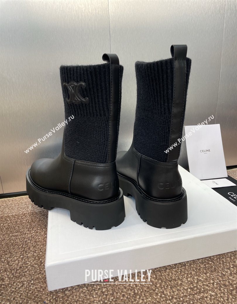 Celine Leather and Knit Ankle Boots 5cm Black 2025 CE082605 (JC-250826080)