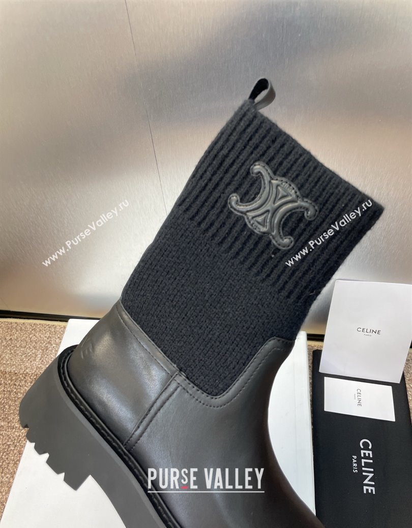 Celine Leather and Knit Ankle Boots 5cm Black 2025 CE082605 (JC-250826080)
