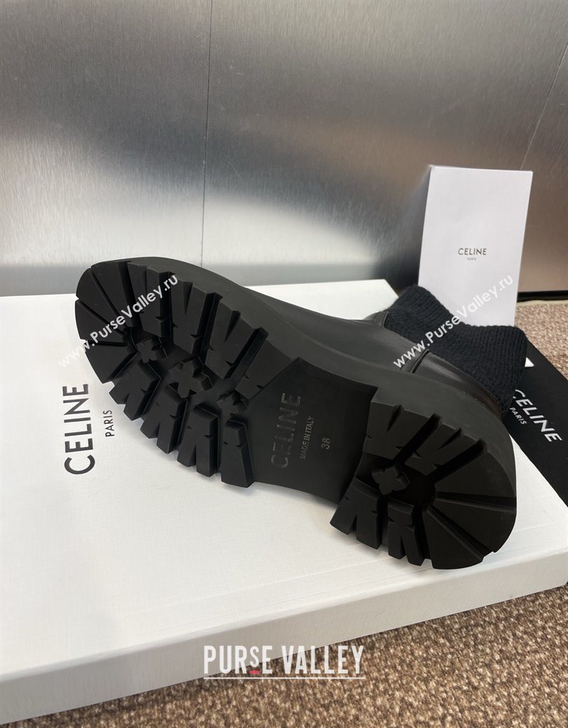 Celine Leather and Knit Ankle Boots 5cm Black 2025 CE082605 (JC-250826080)