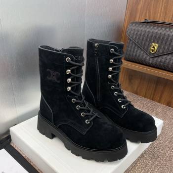 Celine Triomphe Rangers Mid Lace-up Boots 5cm in Suede Black 2025 CE082606 (JC-250826081)