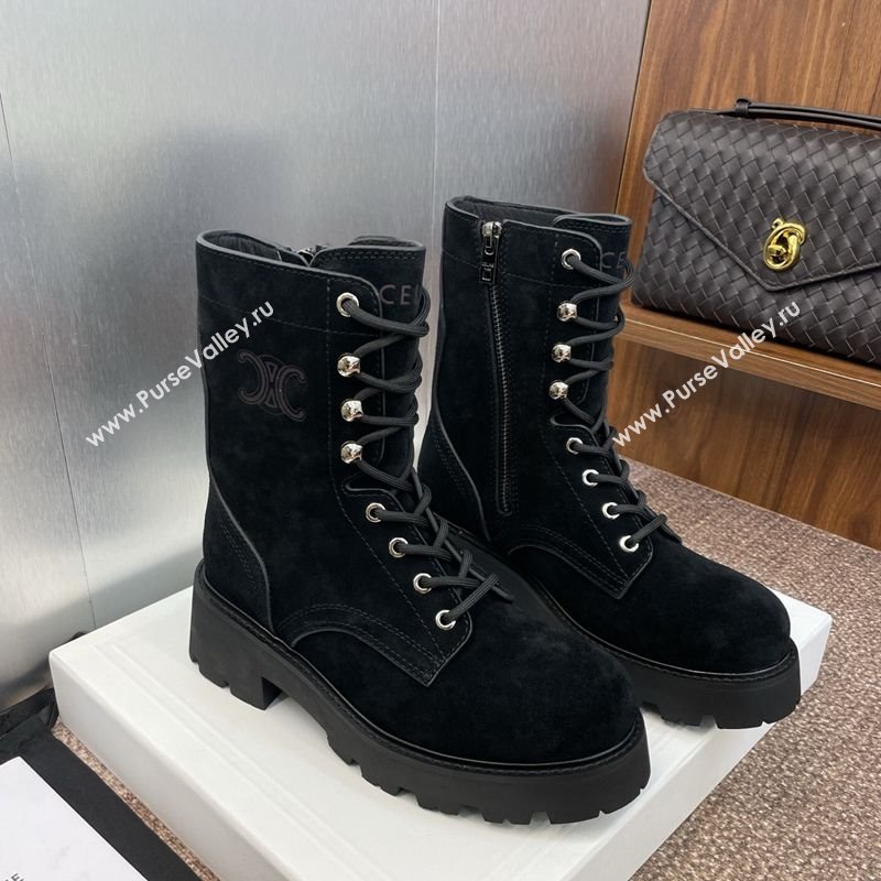 Celine Triomphe Rangers Mid Lace-up Boots 5cm in Suede Black 2025 CE082606 (JC-250826081)