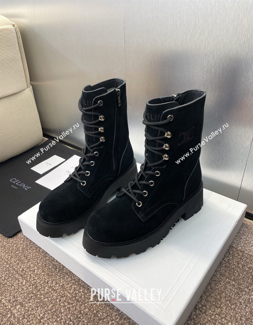Celine Triomphe Rangers Mid Lace-up Boots 5cm in Suede Black 2025 CE082606 (JC-250826081)