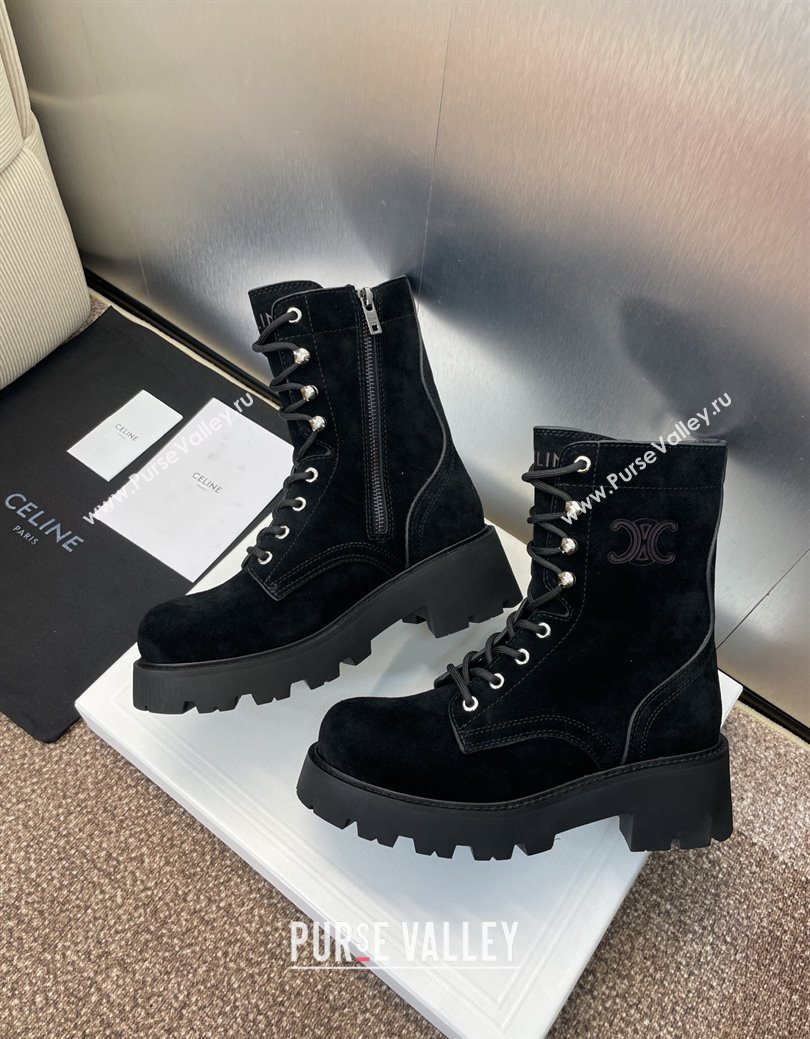 Celine Triomphe Rangers Mid Lace-up Boots 5cm in Suede Black 2025 CE082606 (JC-250826081)