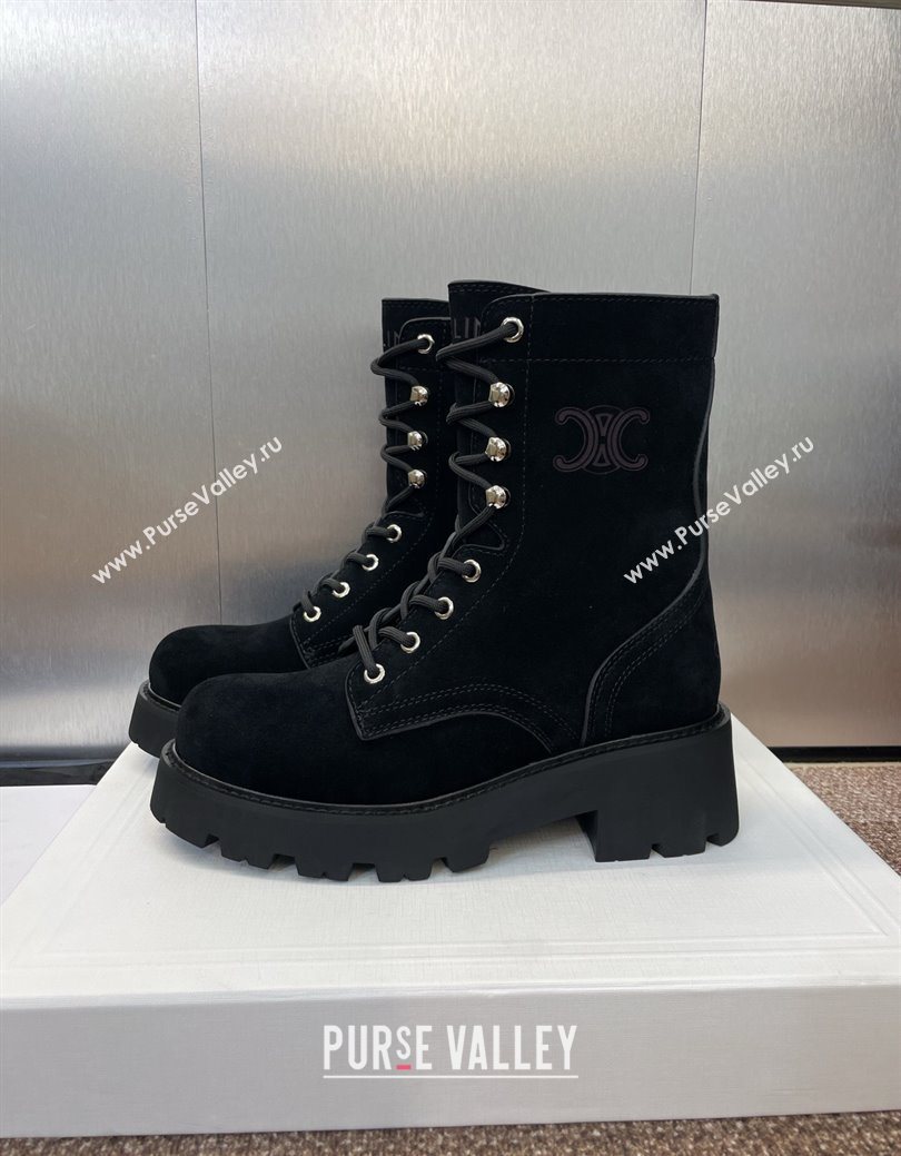Celine Triomphe Rangers Mid Lace-up Boots 5cm in Suede Black 2025 CE082606 (JC-250826081)