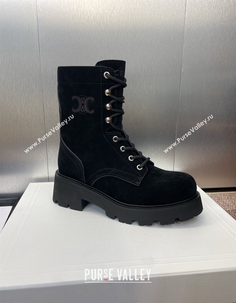 Celine Triomphe Rangers Mid Lace-up Boots 5cm in Suede Black 2025 CE082606 (JC-250826081)