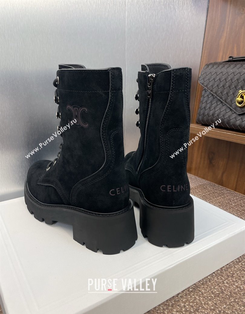 Celine Triomphe Rangers Mid Lace-up Boots 5cm in Suede Black 2025 CE082606 (JC-250826081)