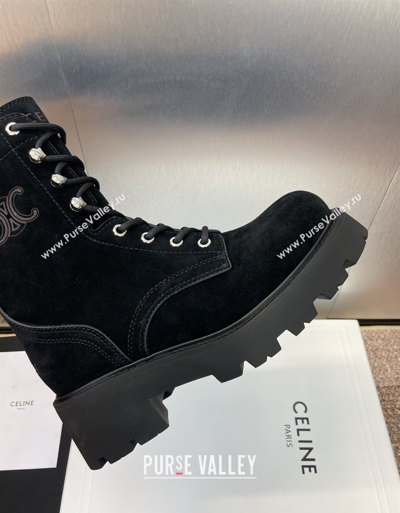 Celine Triomphe Rangers Mid Lace-up Boots 5cm in Suede Black 2025 CE082606 (JC-250826081)