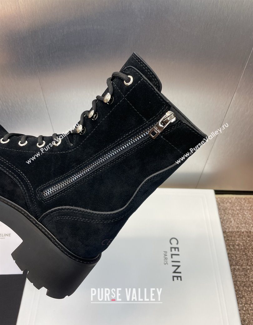 Celine Triomphe Rangers Mid Lace-up Boots 5cm in Suede Black 2025 CE082606 (JC-250826081)
