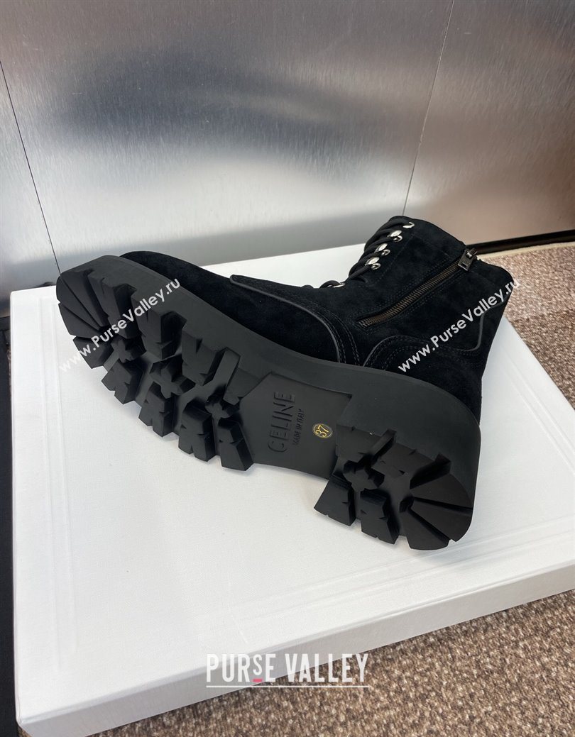 Celine Triomphe Rangers Mid Lace-up Boots 5cm in Suede Black 2025 CE082606 (JC-250826081)