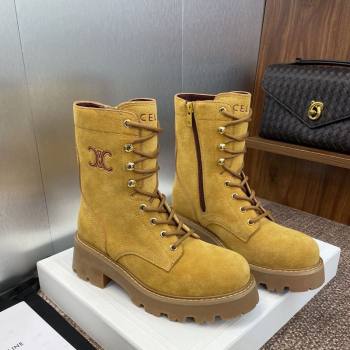 Celine Triomphe Rangers Mid Lace-up Boots 5cm in Suede Yellow 2025 CE082606 (JC-250826082)