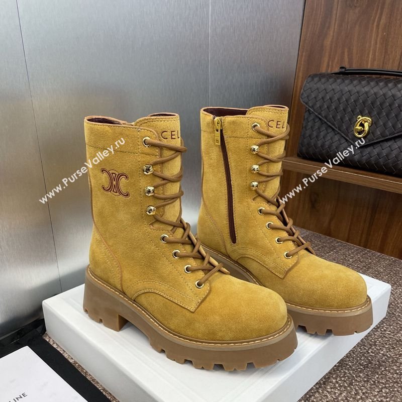 Celine Triomphe Rangers Mid Lace-up Boots 5cm in Suede Yellow 2025 CE082606 (JC-250826082)