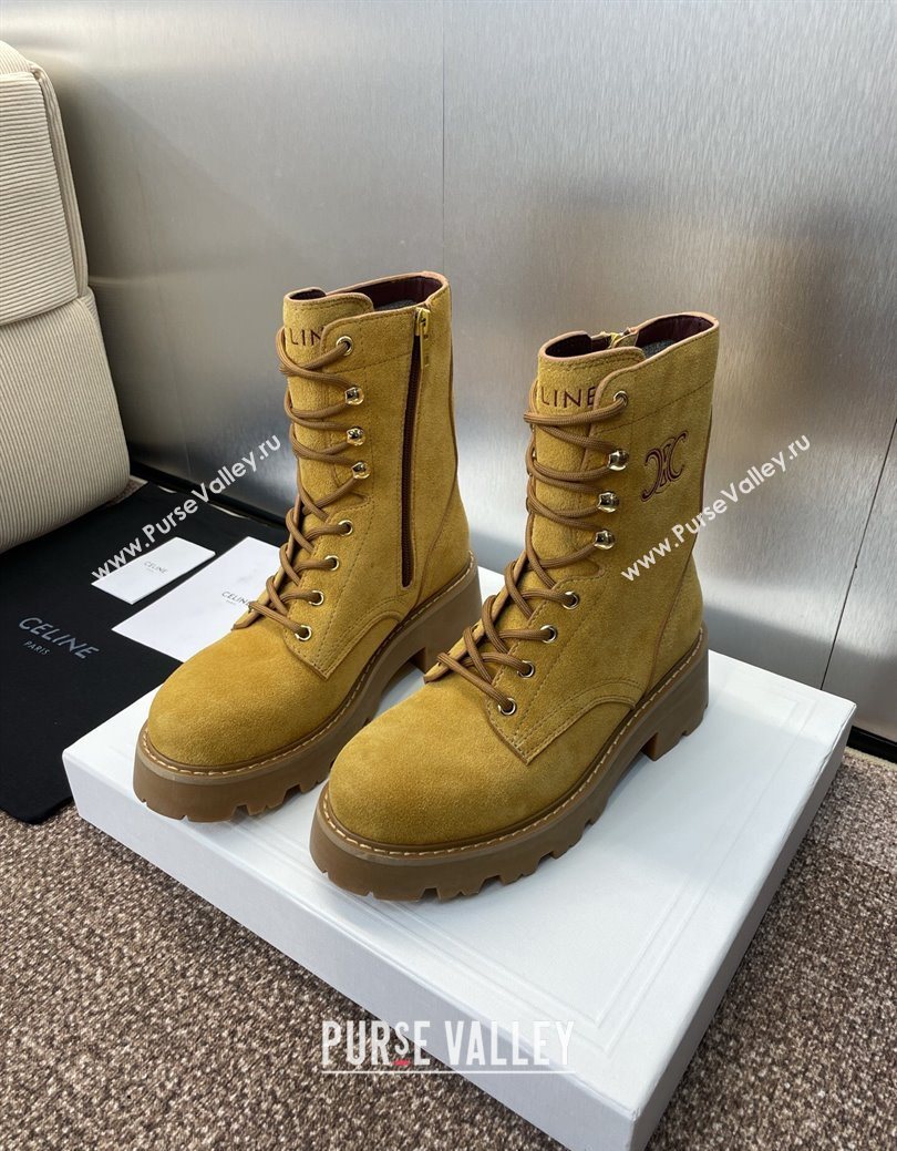 Celine Triomphe Rangers Mid Lace-up Boots 5cm in Suede Yellow 2025 CE082606 (JC-250826082)