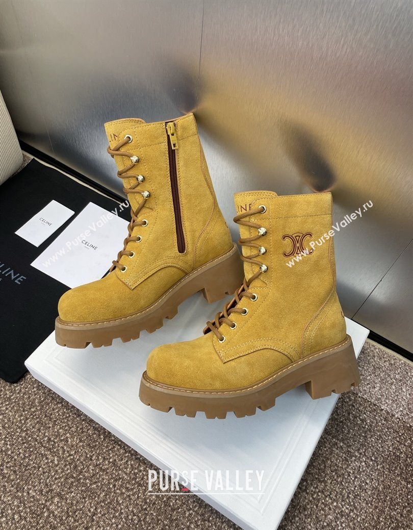 Celine Triomphe Rangers Mid Lace-up Boots 5cm in Suede Yellow 2025 CE082606 (JC-250826082)
