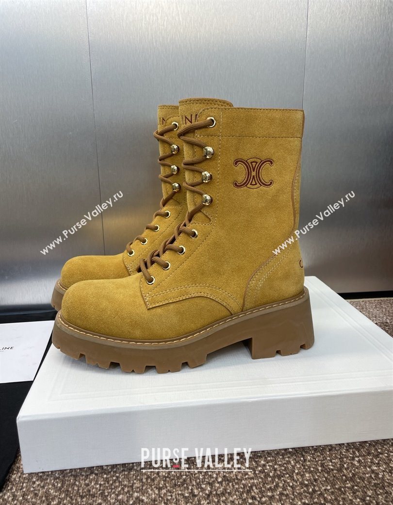 Celine Triomphe Rangers Mid Lace-up Boots 5cm in Suede Yellow 2025 CE082606 (JC-250826082)