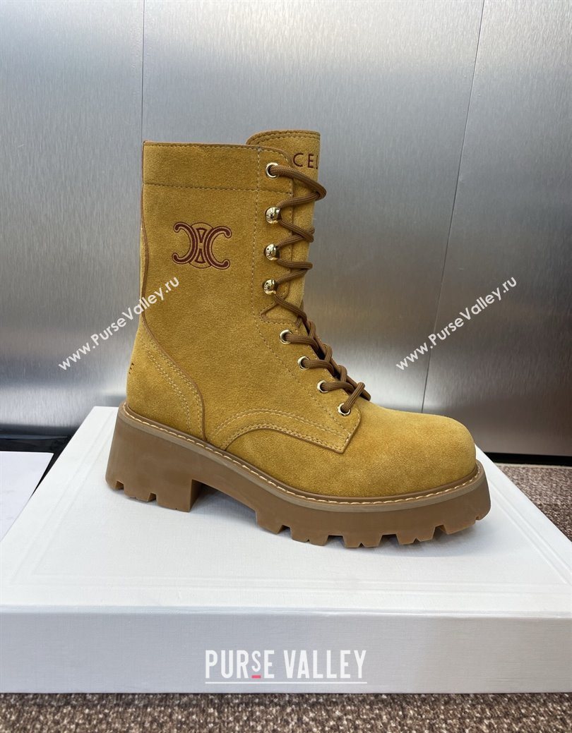 Celine Triomphe Rangers Mid Lace-up Boots 5cm in Suede Yellow 2025 CE082606 (JC-250826082)
