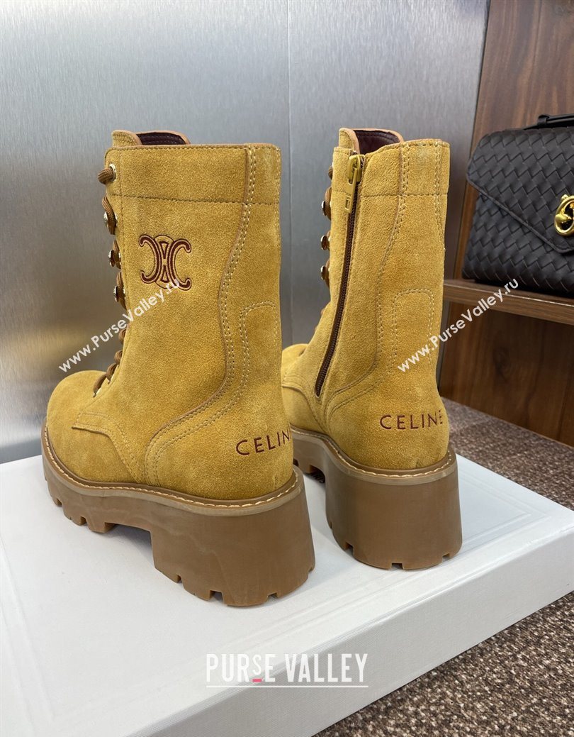 Celine Triomphe Rangers Mid Lace-up Boots 5cm in Suede Yellow 2025 CE082606 (JC-250826082)