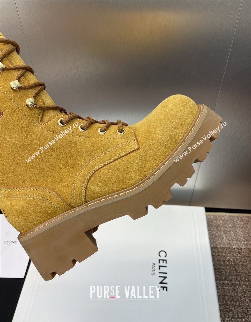 Celine Triomphe Rangers Mid Lace-up Boots 5cm in Suede Yellow 2025 CE082606 (JC-250826082)