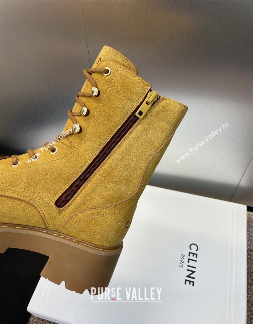 Celine Triomphe Rangers Mid Lace-up Boots 5cm in Suede Yellow 2025 CE082606 (JC-250826082)