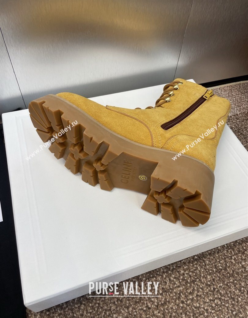 Celine Triomphe Rangers Mid Lace-up Boots 5cm in Suede Yellow 2025 CE082606 (JC-250826082)