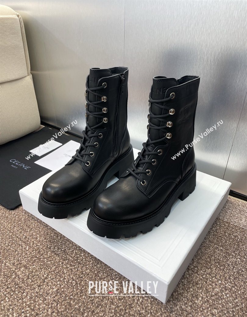 Celine Triomphe Rangers Mid Lace-up Boots 5cm in Calfskin Black 2025 CE082606 (JC-250826083)