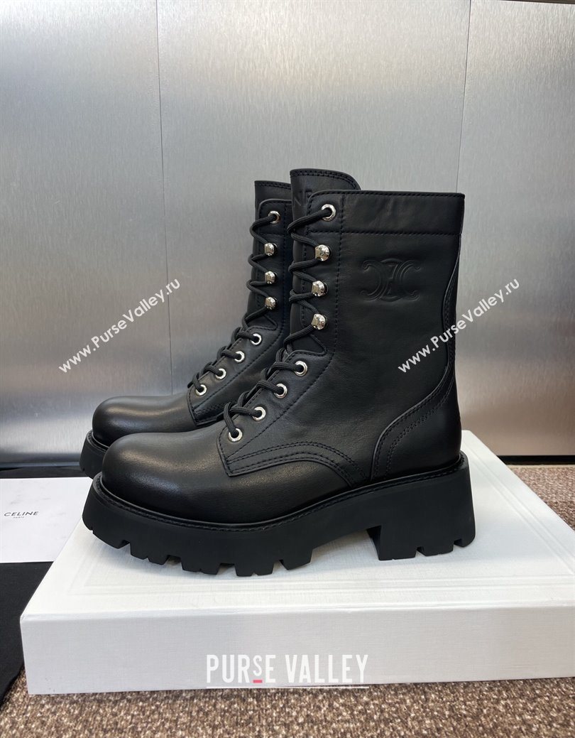 Celine Triomphe Rangers Mid Lace-up Boots 5cm in Calfskin Black 2025 CE082606 (JC-250826083)