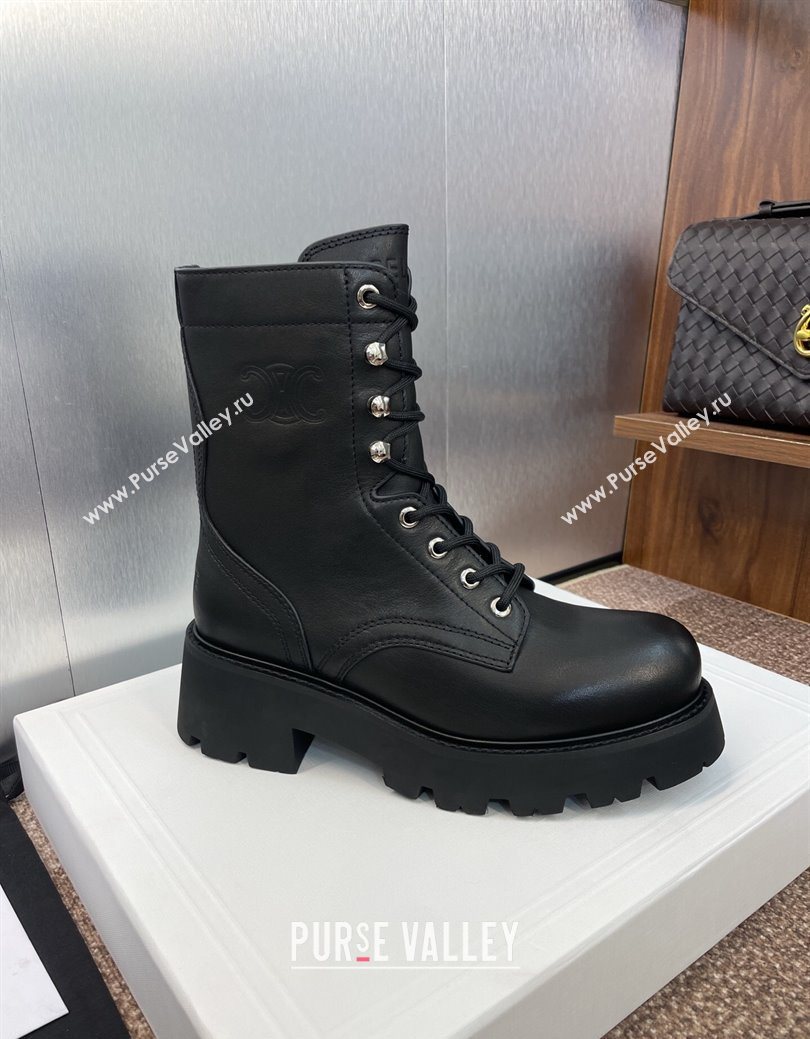 Celine Triomphe Rangers Mid Lace-up Boots 5cm in Calfskin Black 2025 CE082606 (JC-250826083)