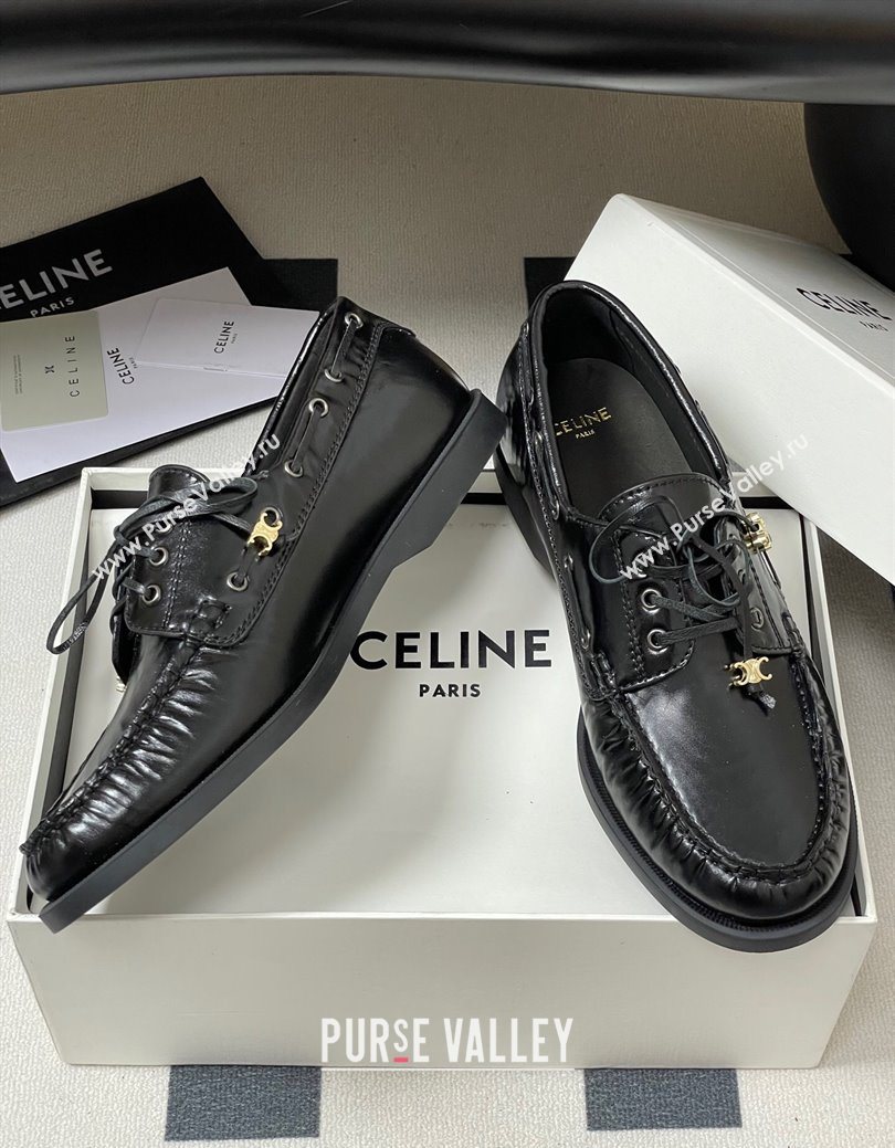 Celine Bateau Lace-up Loafers in Calfskin Black 2025 (SS-250826063)