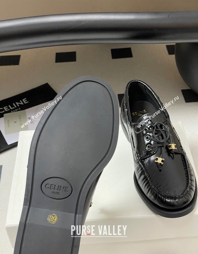 Celine Bateau Lace-up Loafers in Calfskin Black 2025 (SS-250826063)