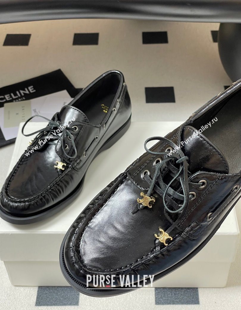 Celine Bateau Lace-up Loafers in Calfskin Black 2025 (SS-250826063)
