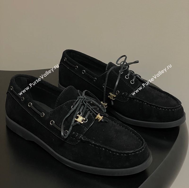 Celine Bateau Lace-up Loafers in Suede Black 2025 (SS-250826064)