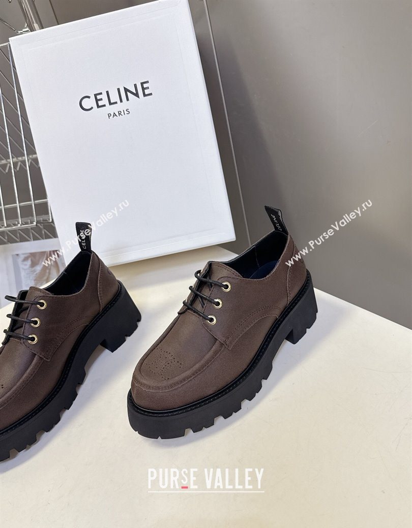 Celine Triomphe Derbies Shoes 5cm in Waxed Suede Calfskin Brown 2025 (KL-25080701)
