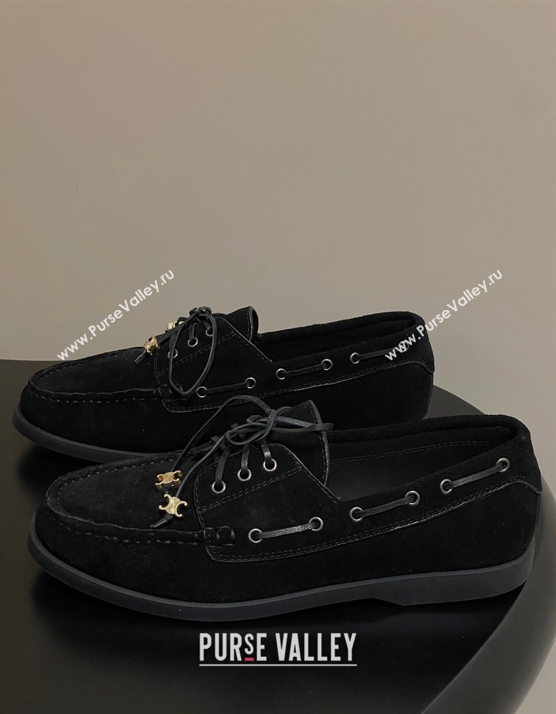 Celine Bateau Lace-up Loafers in Suede Black 2025 (SS-250826064)
